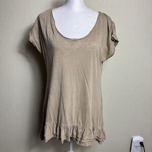 DKNY Jeans Women's Top Short Sleeve Size S Brown/Tan Ruffle High-Low Tunic